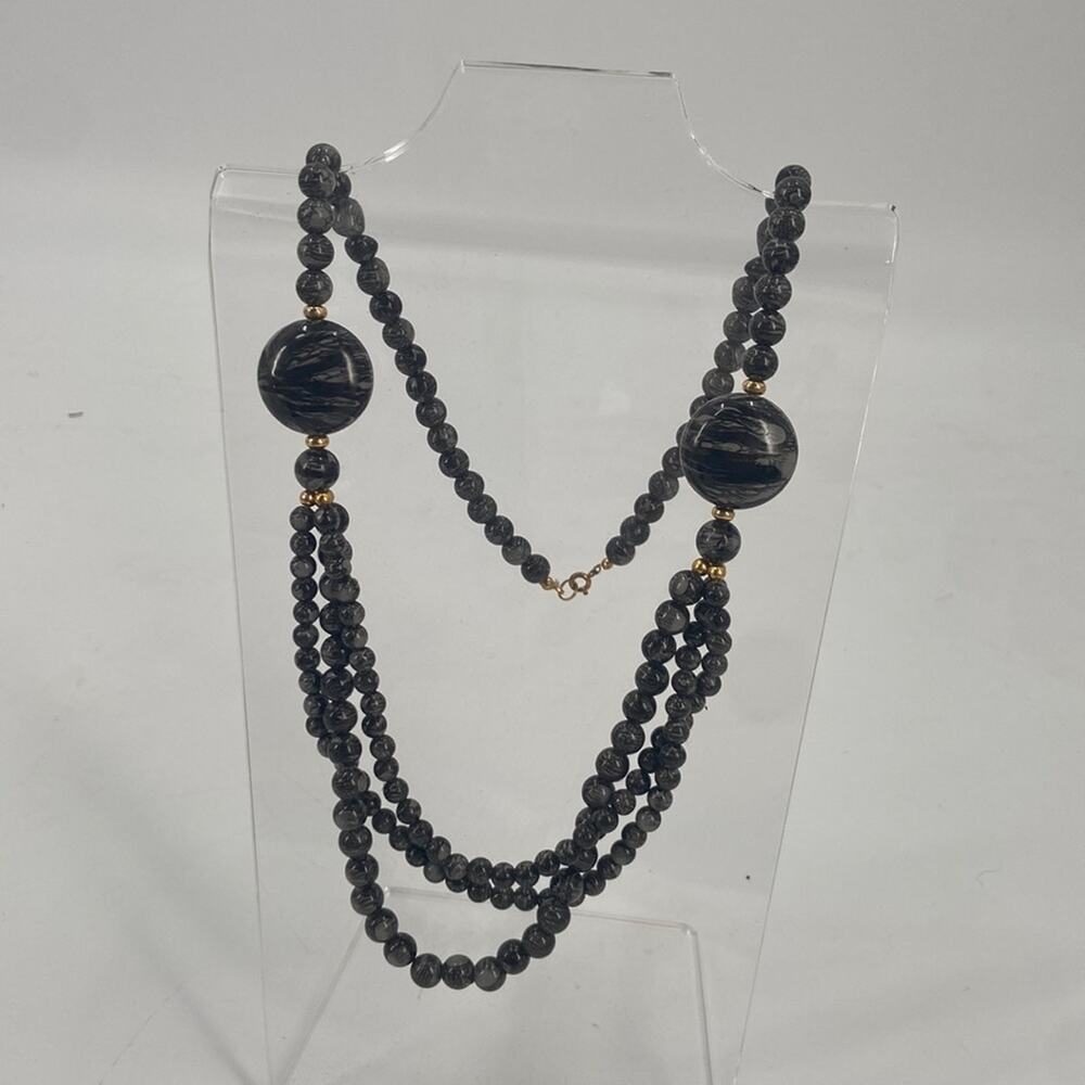 Vintage Marbled gray beaded multi strand Necklace